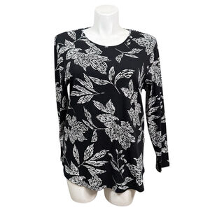 Chico’s Black White Floral Scoop Neck Long Sleeve Blouse Women’s XXL NWT